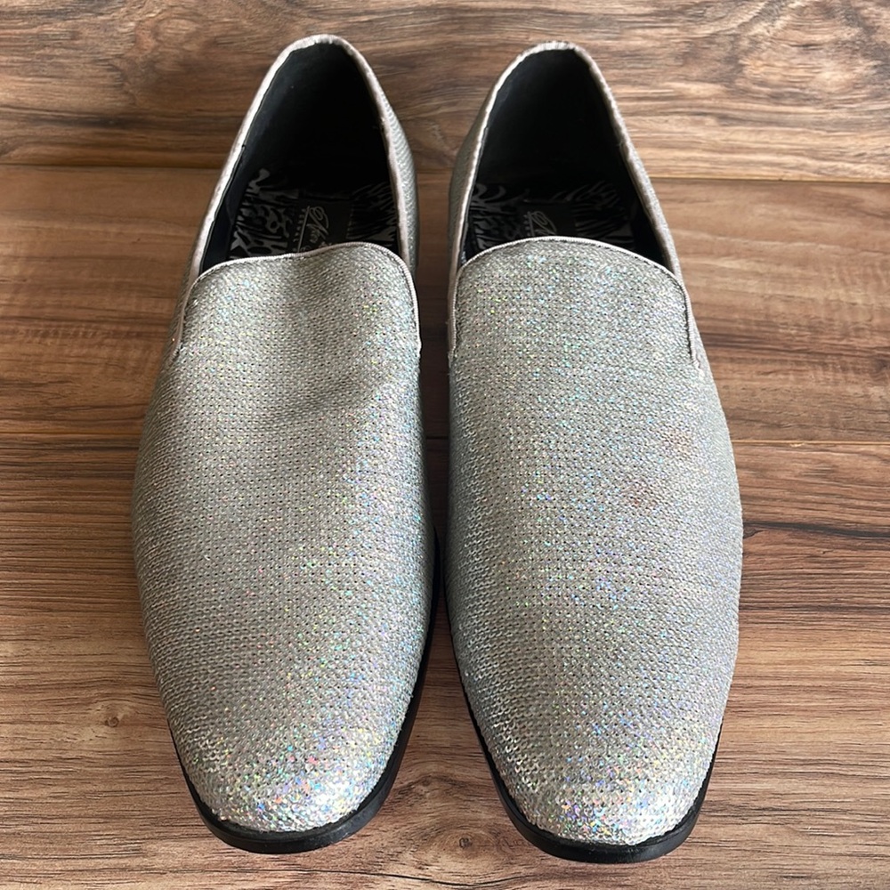 Pre-owned After Midnight silver sequined Mens dress shoes